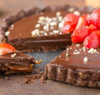 Zdjęcie przedstawia ciasto czekoladowe