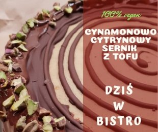 Zdjęcie przedstawia sernik cynamonowo cytrynowy z tofu